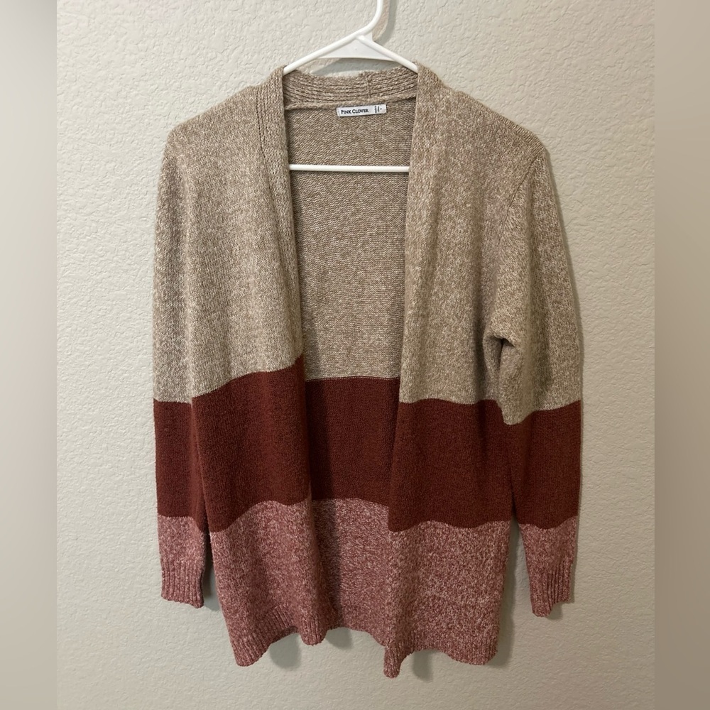 Pink Clover Tan & Rust Colorblock Open-Front Cardigan Size Small - Picture 3 of 6